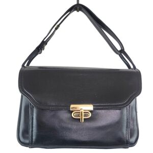 Vintage Black Satchel Handbag Purse Bag Shoulder Womem Faux Leather Brass Chic